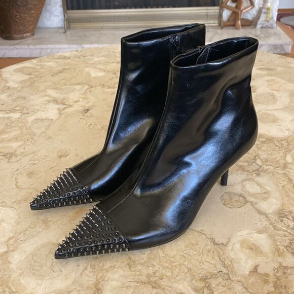 NWOT Zara Black Ankle Boots Spike Studded Toe Stiletto Heels - Picture 3 of 14